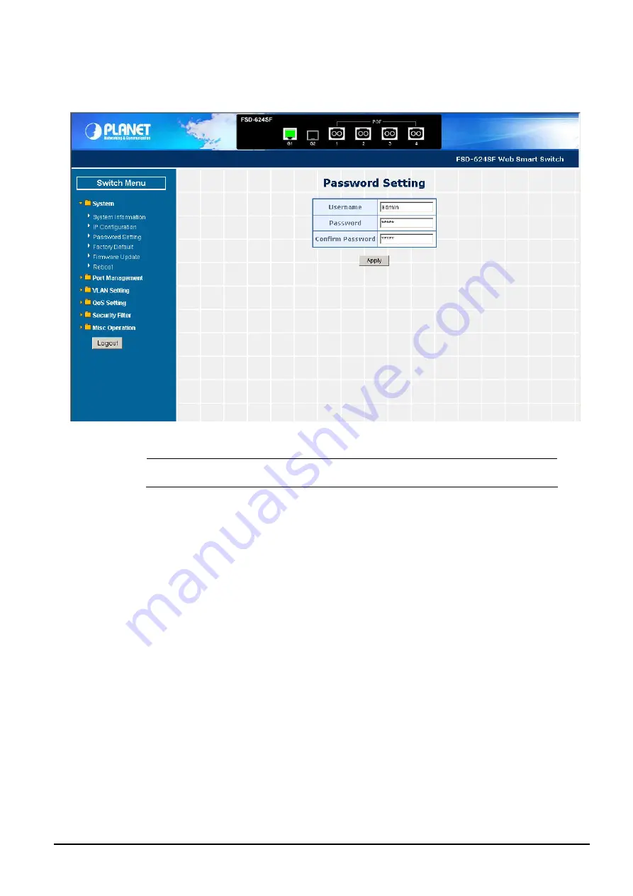 Planet FSD-624SF User Manual Download Page 20