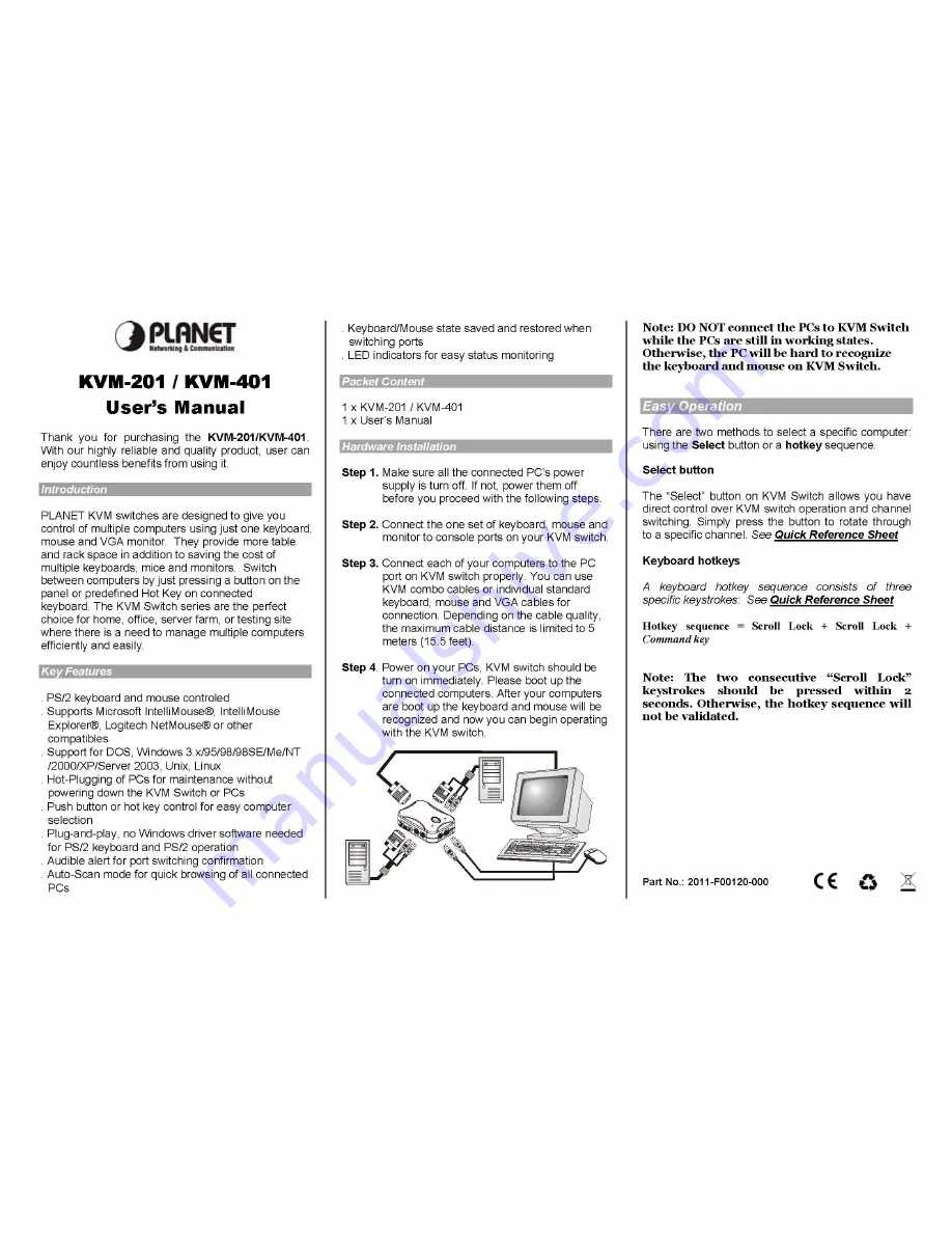 Planet KVM-201 Скачать руководство пользователя страница 1