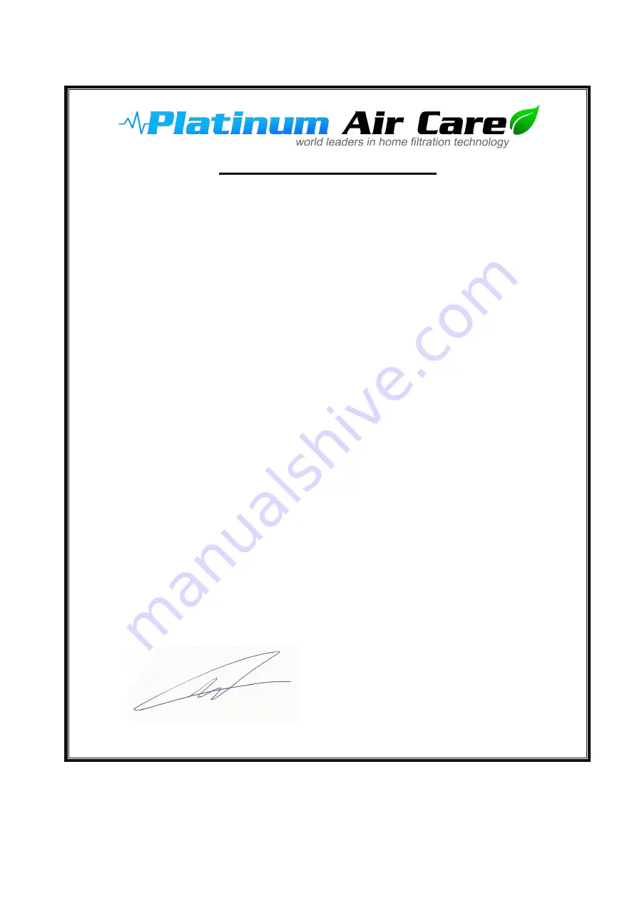 Platinum Air Care RPS 600SL Manual Download Page 2