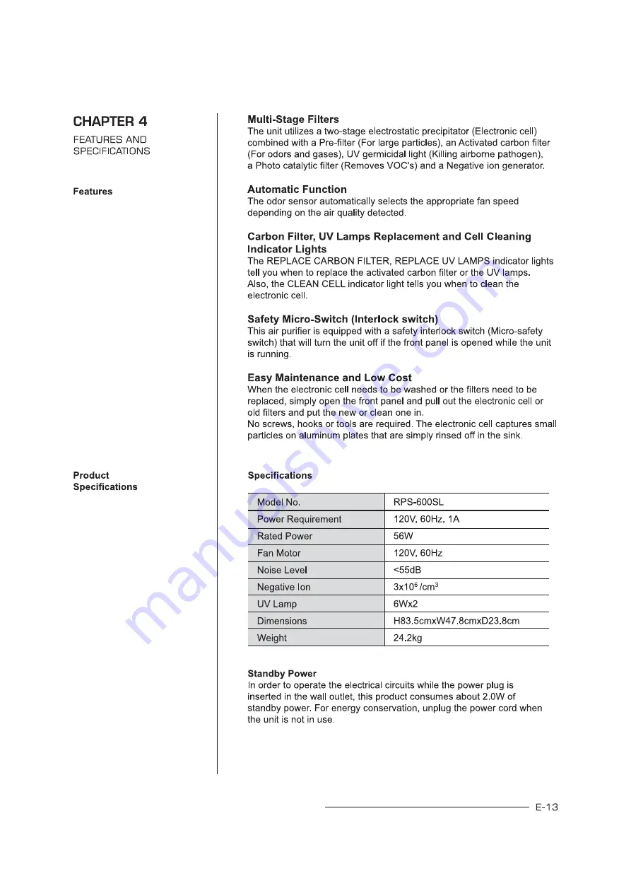 Platinum Air Care RPS 600SL Скачать руководство пользователя страница 13