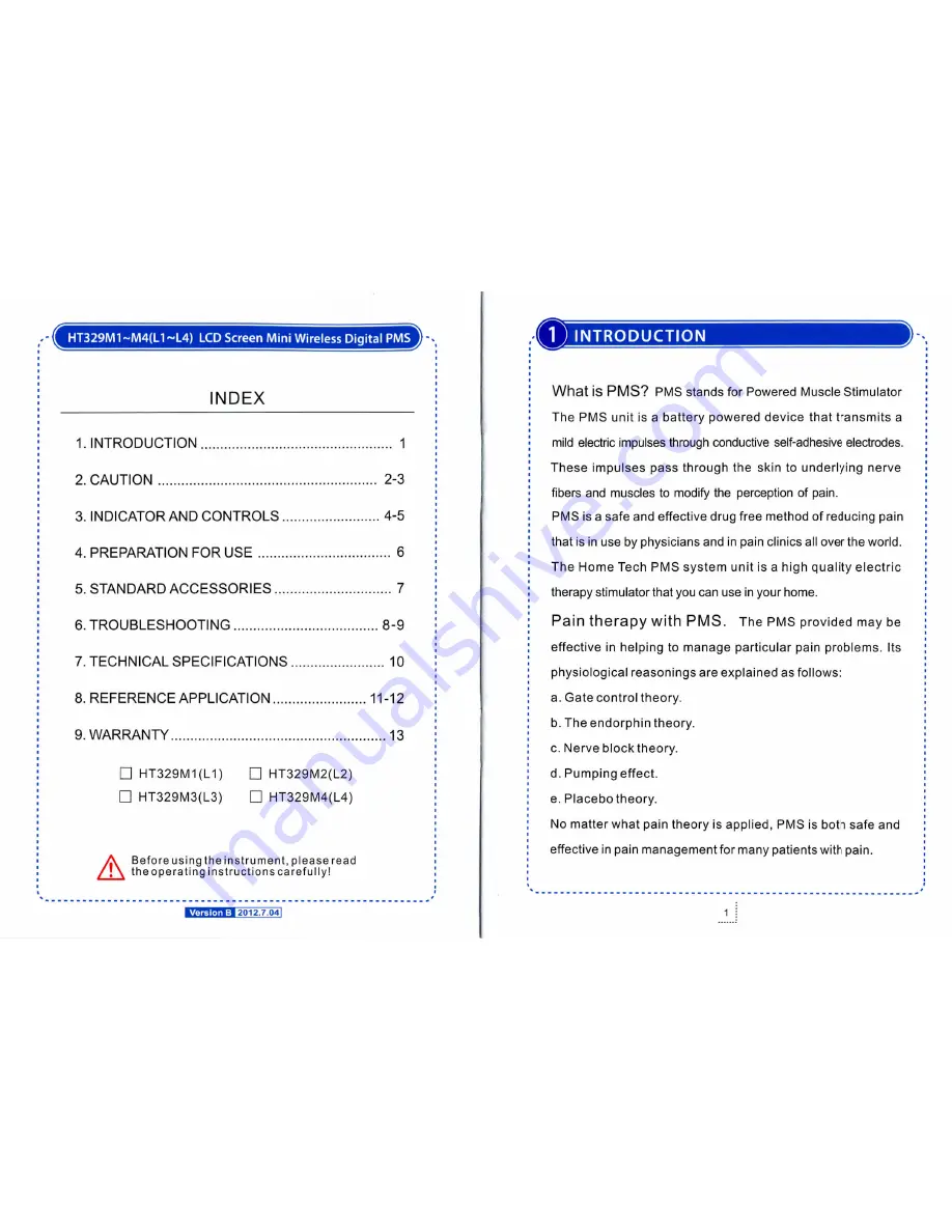 PMS HT329M1 Operating Instructions Manual Download Page 2