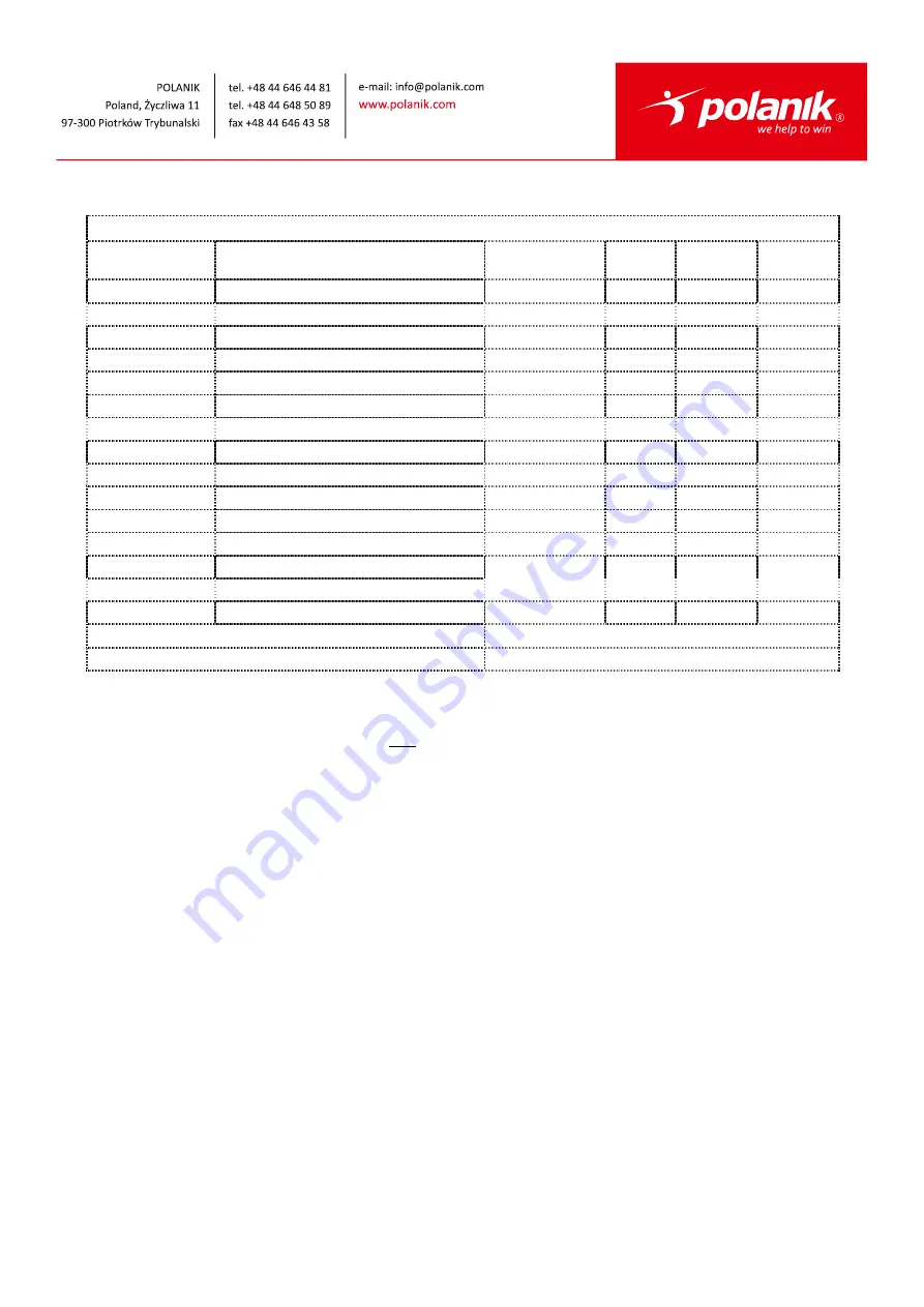 Polanik T-8568 Technical Specification Instruction Manual Download Page 6