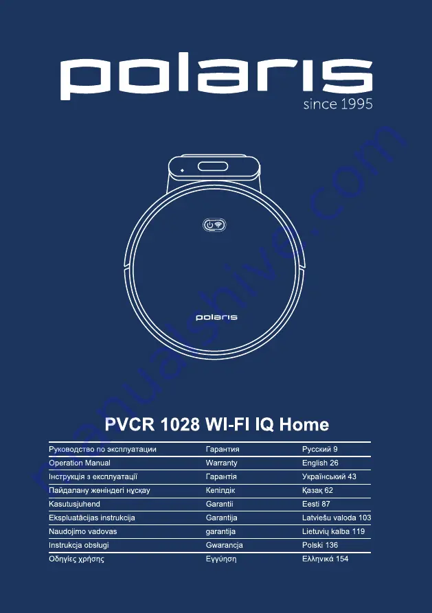 Polaris PVCR 1028 WI-FI IQ Home Operation Manual Download Page 1