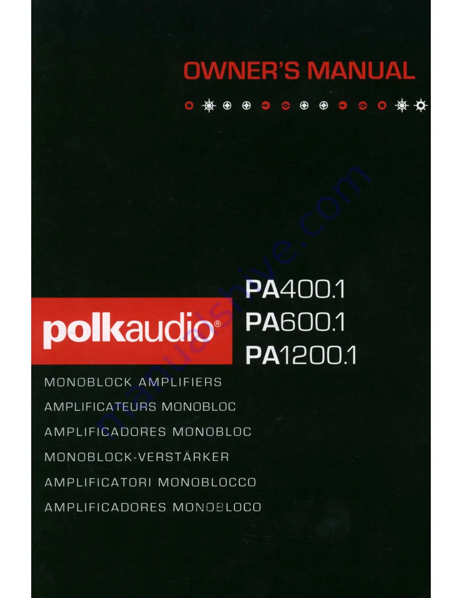 Polk Audio PA1200.1 Owner'S Manual Download Page 1