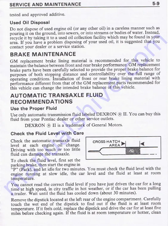 Pontiac 1987 Fiero Owner'S Manual Download Page 98