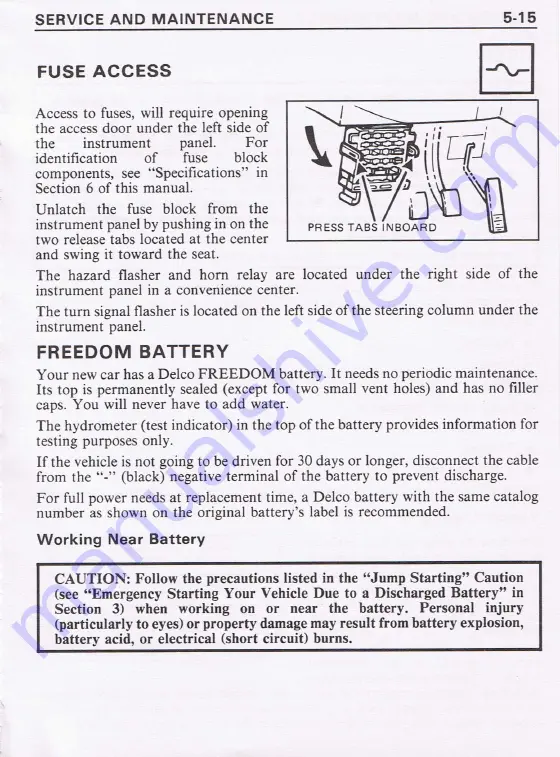 Pontiac 1987 Fiero Owner'S Manual Download Page 104