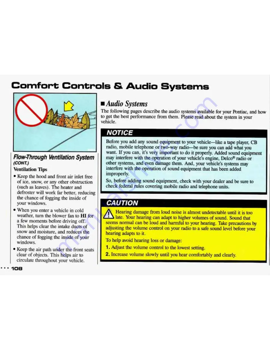 Pontiac 1993 Sunbird Owner'S Manual Download Page 109