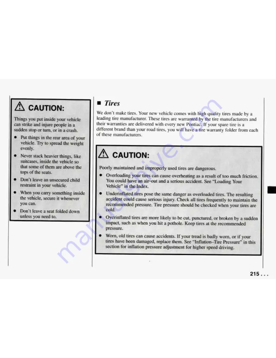 Pontiac 1994 Firebird Owner'S Manual Download Page 216