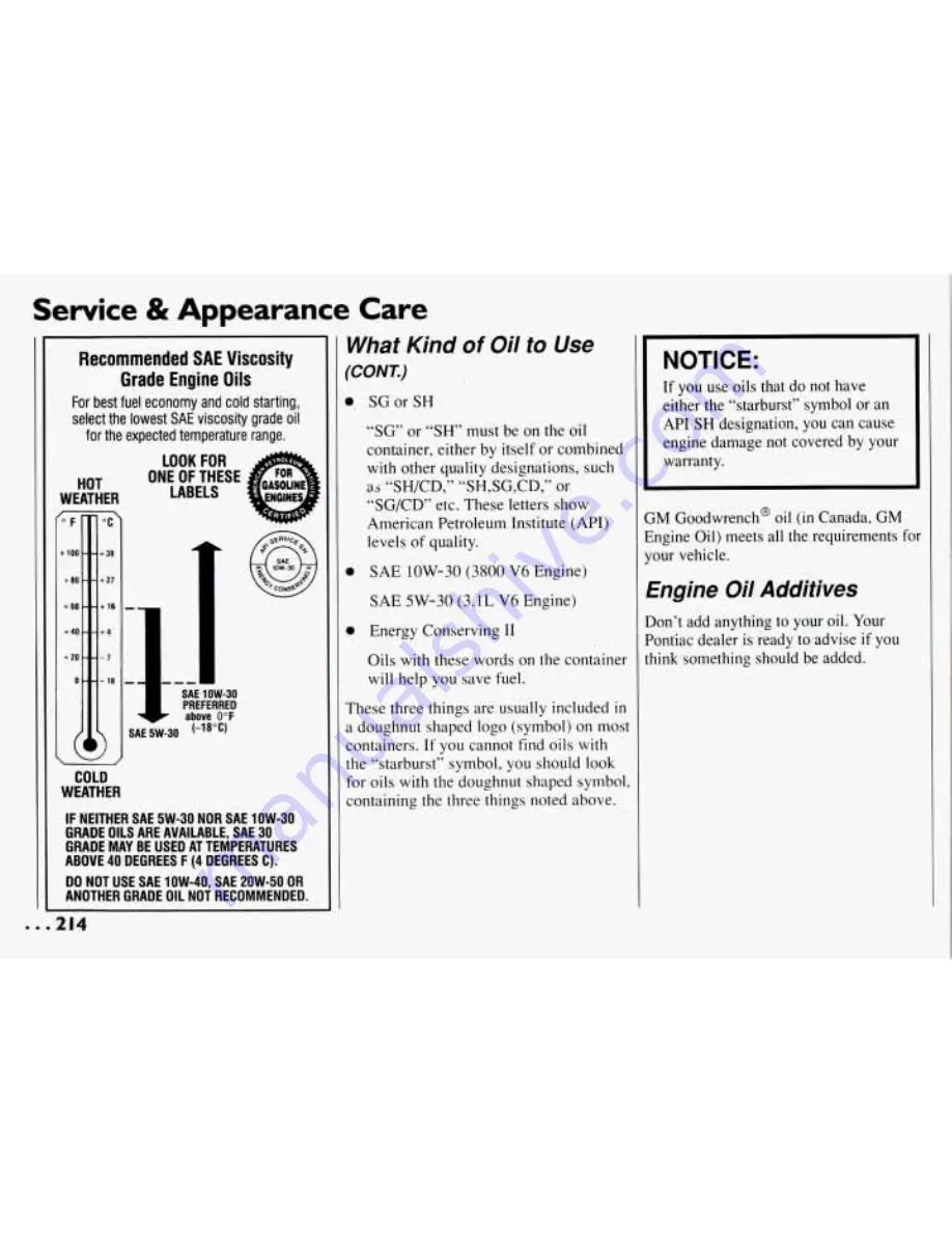 Pontiac 1994 Trans Sport Owner'S Manual Download Page 215