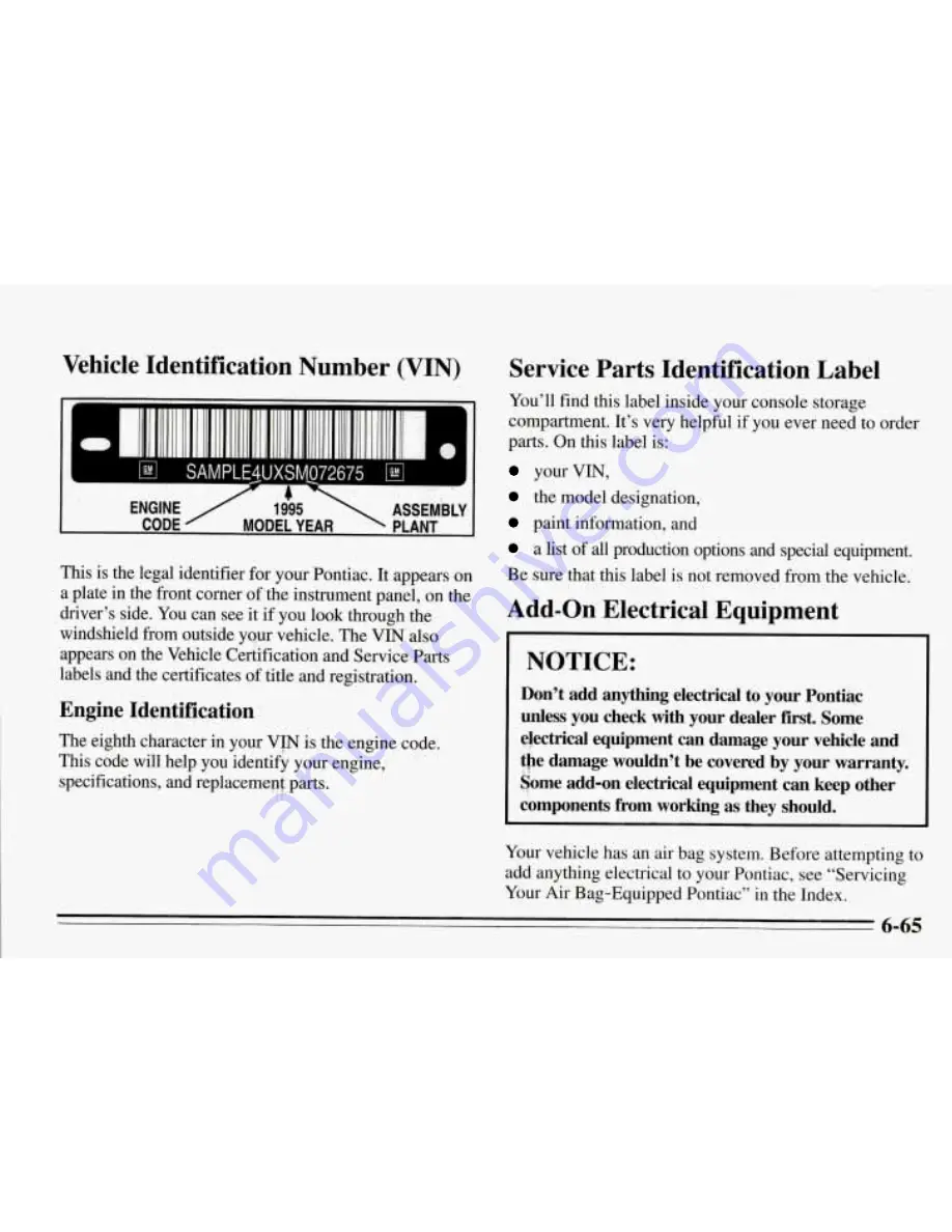 Pontiac 1995 Firebird Owner'S Manual Download Page 298