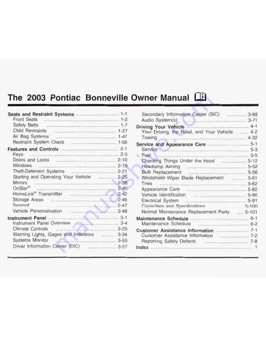 Pontiac 2003 Bonneville Owner'S Manual Download Page 2