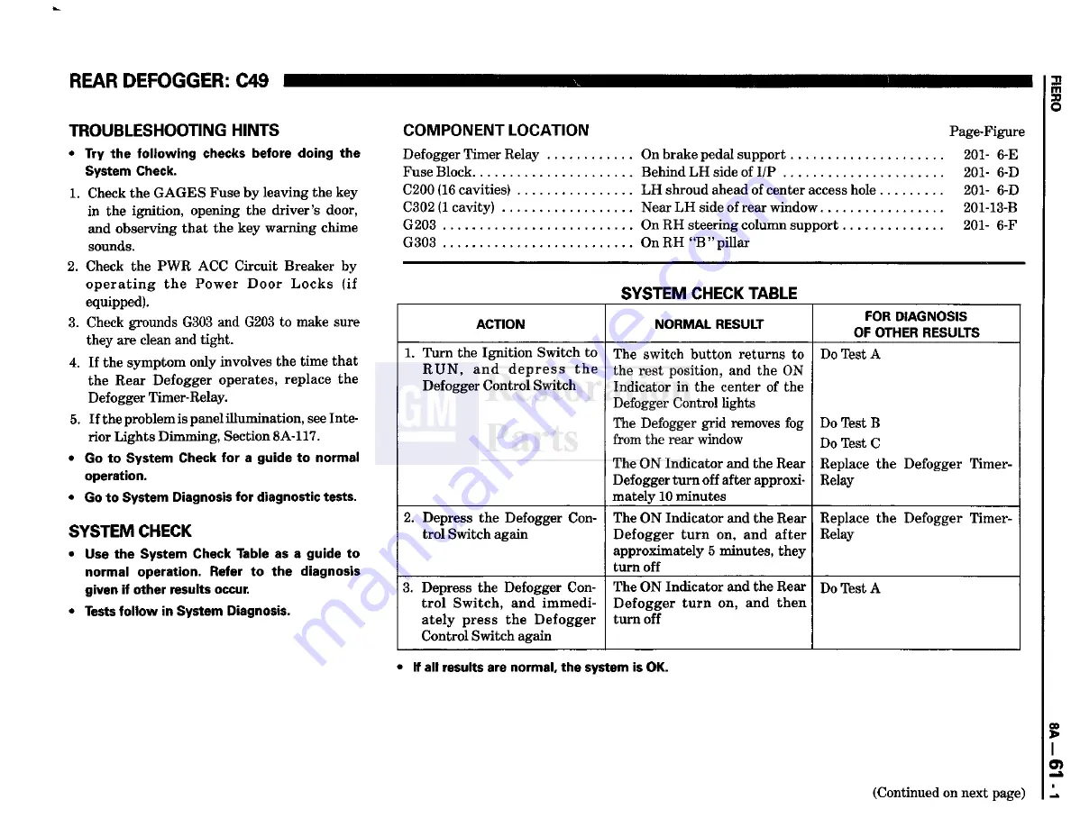 Pontiac Fiero 1988 Service Manual Download Page 1044