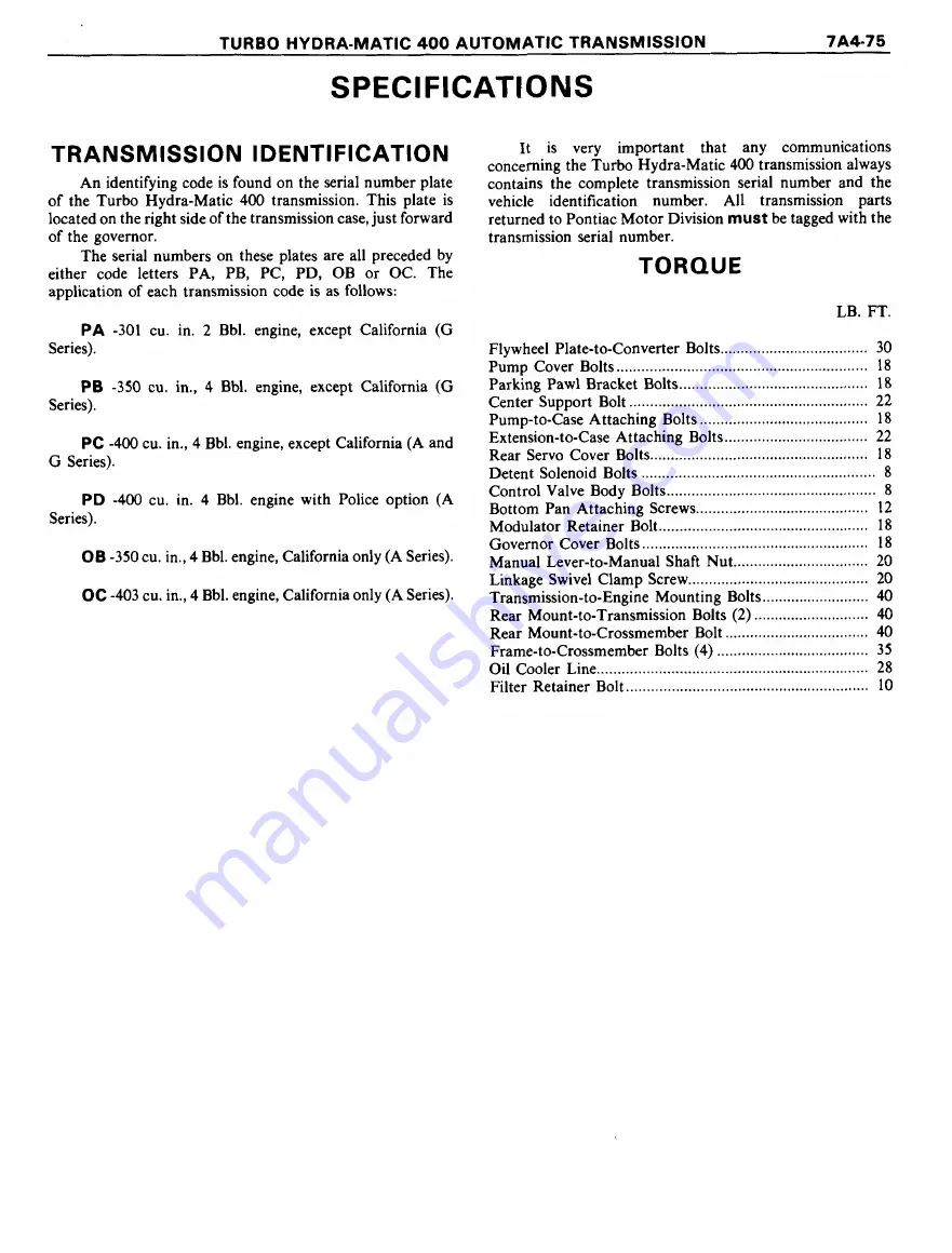 Pontiac Firebird 1977 Service Manual Download Page 1167