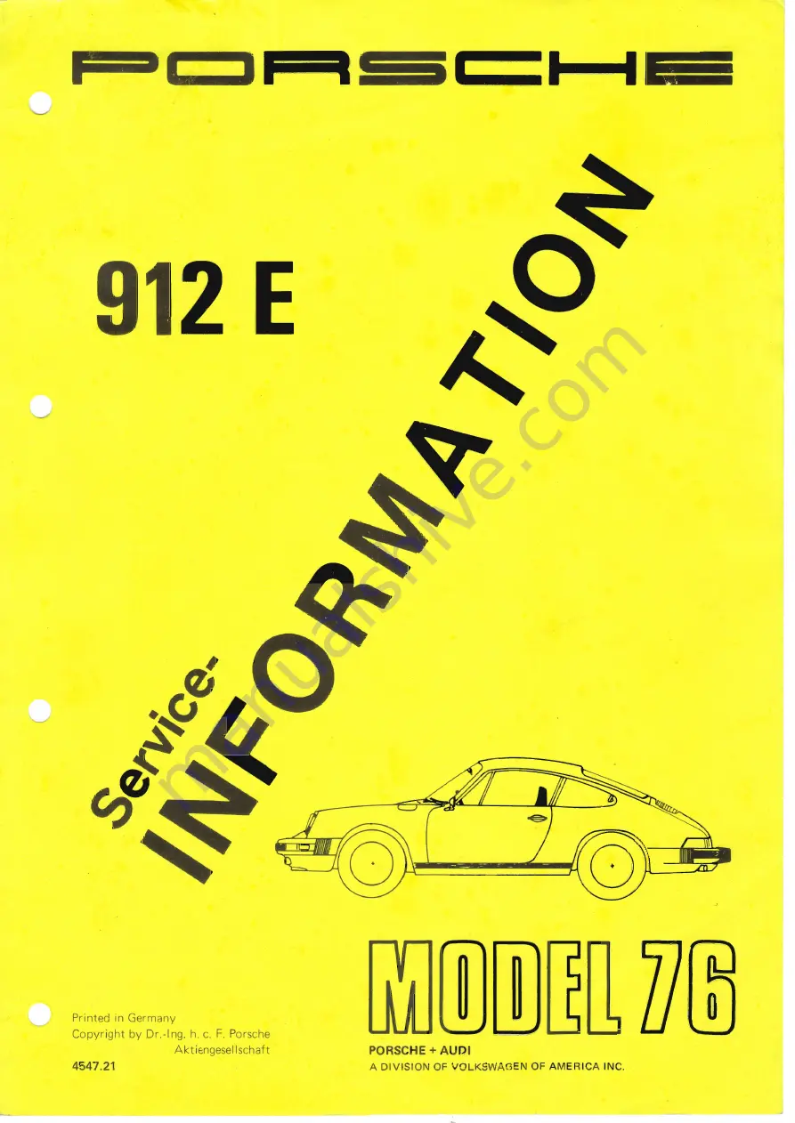 Porsche 912E 76 Service Information Download Page 1