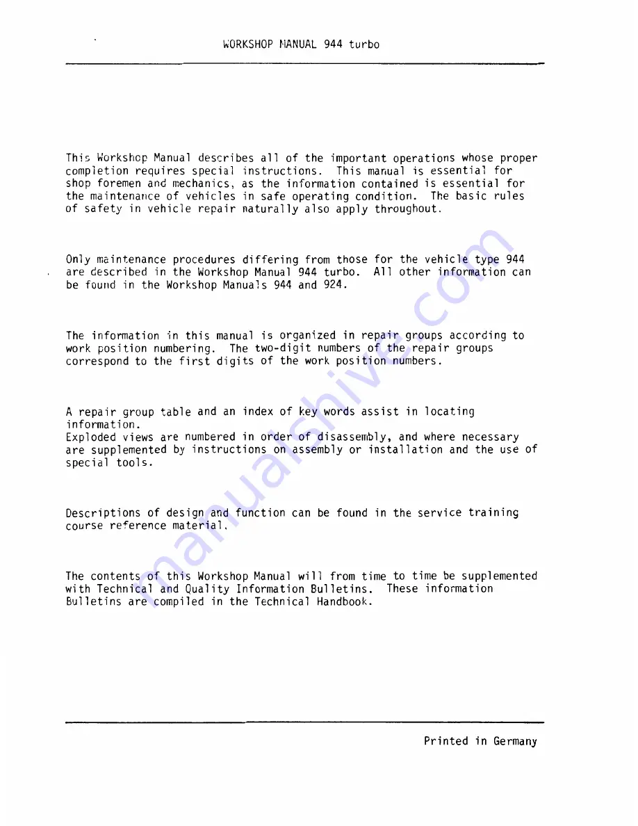 Porsche 944 Turbo 1988 Workshop Manual Download Page 2