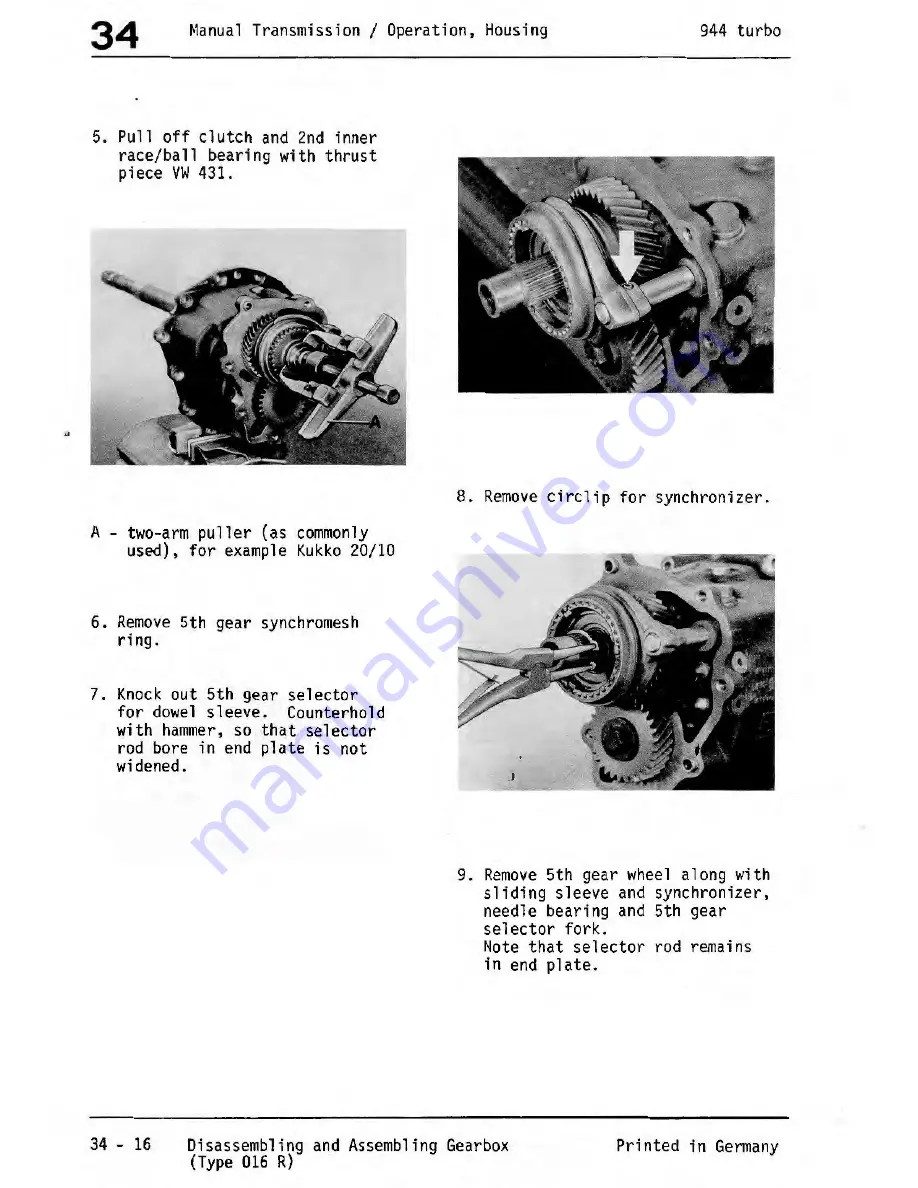 Porsche 944 Turbo 1988 Workshop Manual Download Page 174