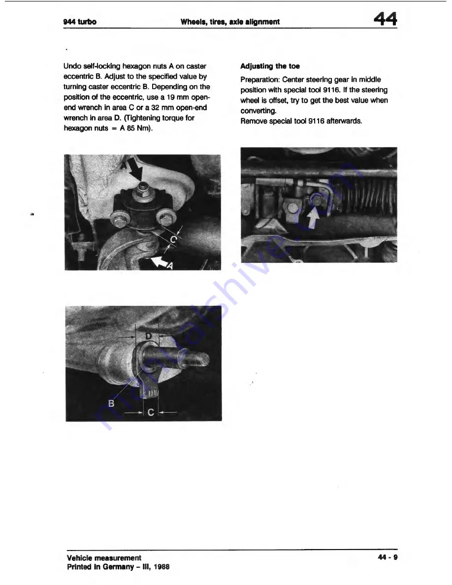 Porsche 944 Turbo 1988 Workshop Manual Download Page 286