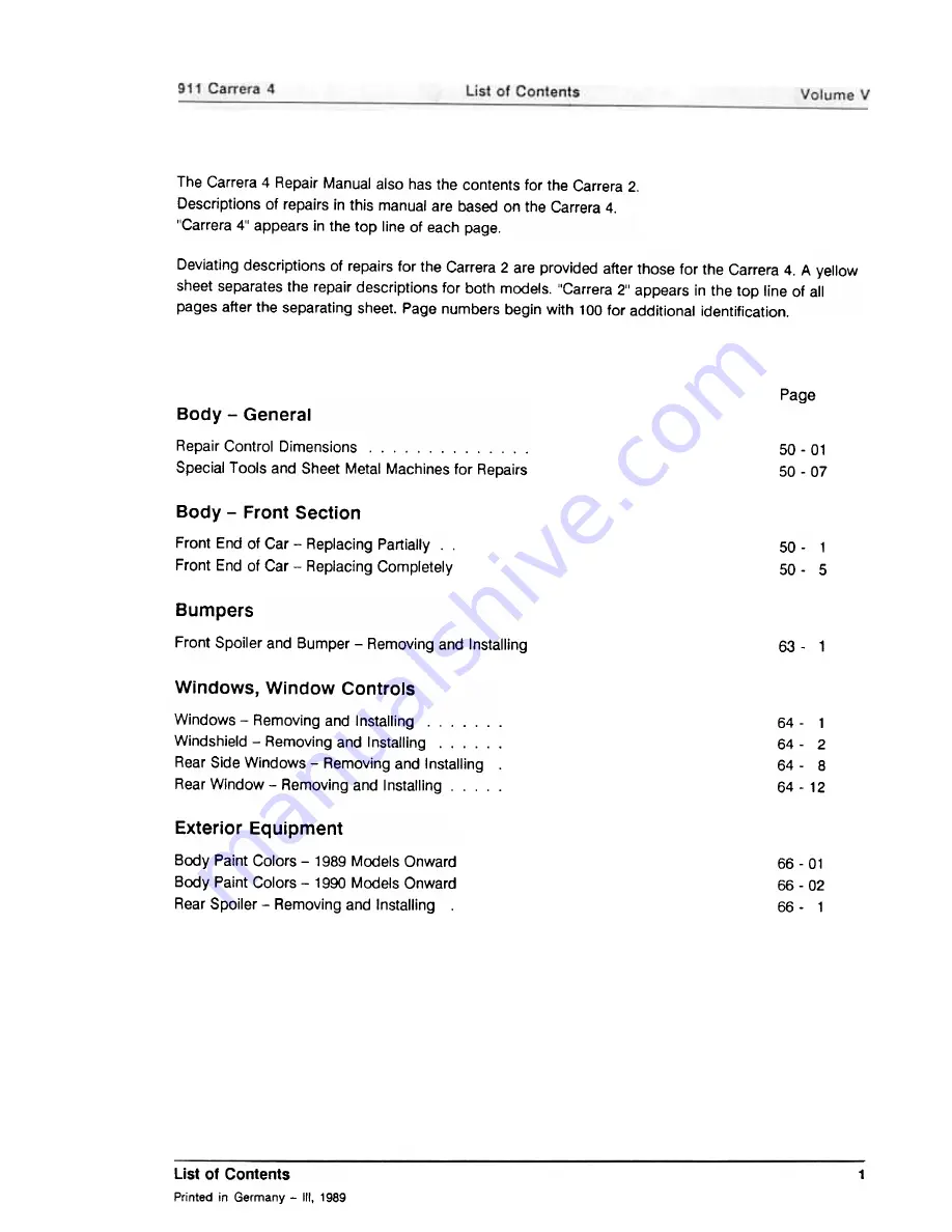 Porsche Carrera 4 911 1989 Workshop Manual Download Page 4