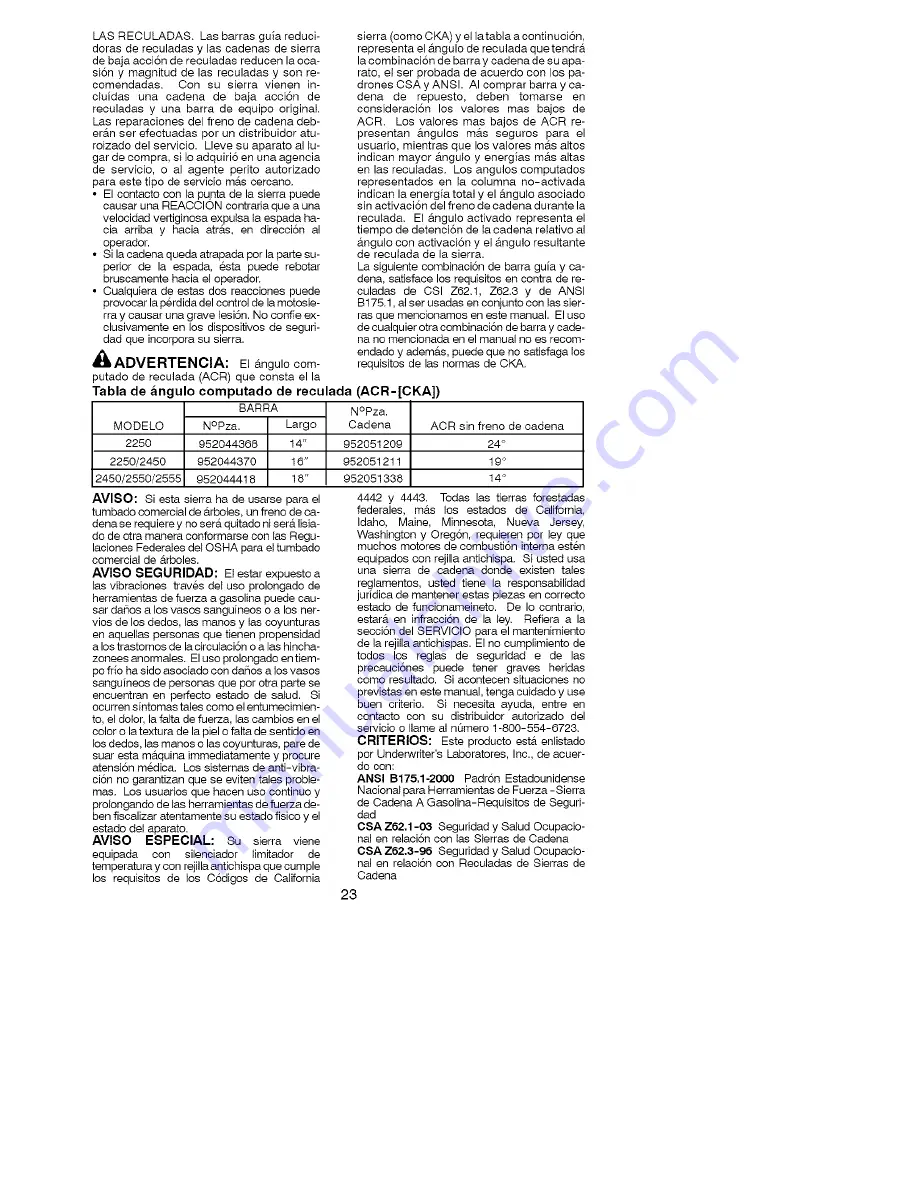 Poulan Pro 2550 SE Instruction Manual Download Page 23