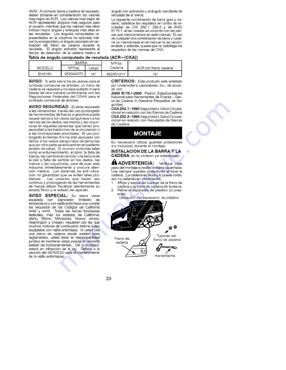 Poulan Pro BH2160 Instruction Manual Download Page 23