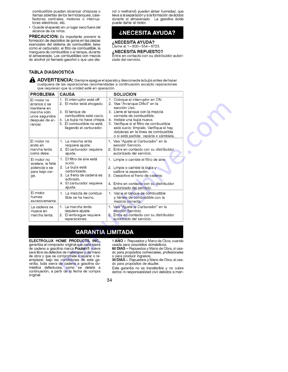 Poulan Pro BH2160 Instruction Manual Download Page 34