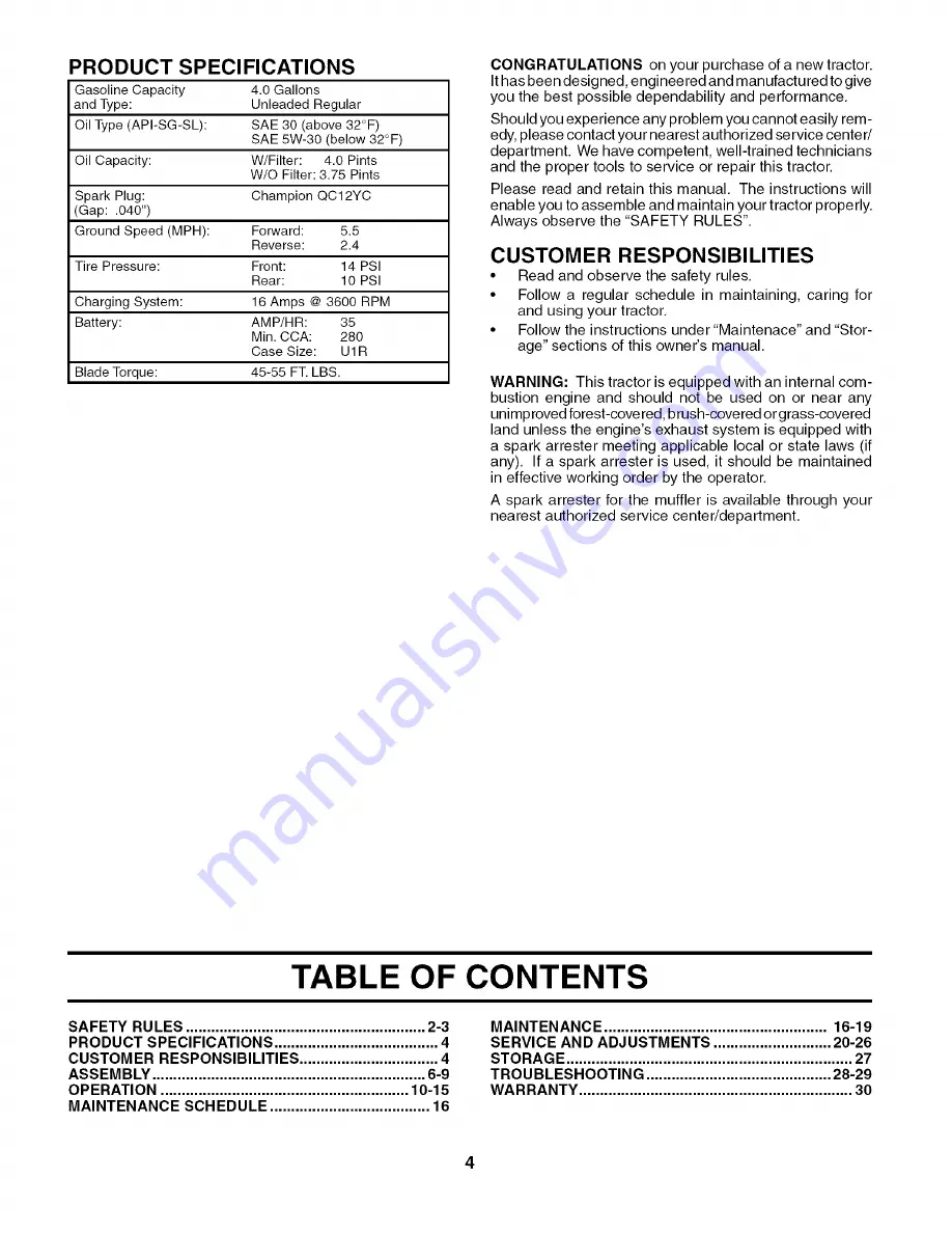 Poulan Pro DB27H48YT Operator'S Manual Download Page 4