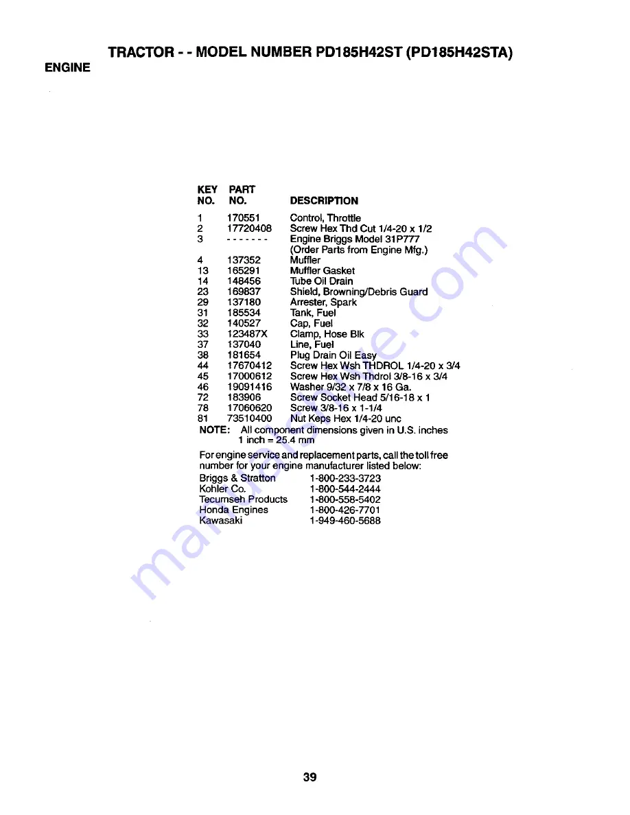 Poulan Pro PD185H42STA Owner'S Manual Download Page 39