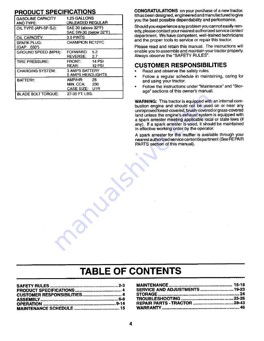 Poulan Pro PO17H42STA Owner'S Manual Download Page 4