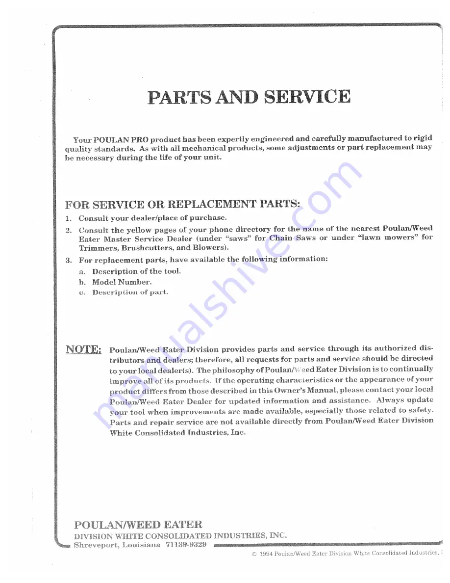 Poulan Pro PP1644J Owner'S Manual Download Page 48