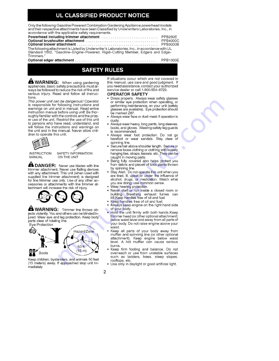 Poulan Pro PPB250E Instruction Manual Download Page 2