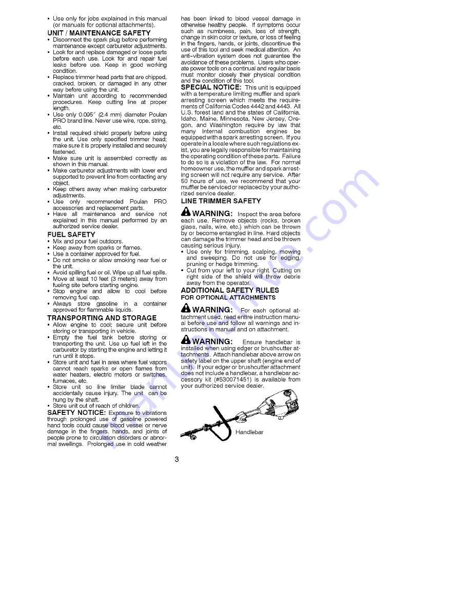 Poulan Pro PPB250E Instruction Manual Download Page 3