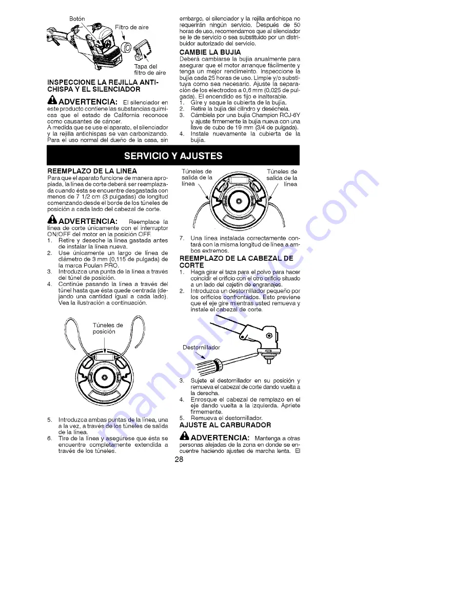 Poulan Pro PPB250E Instruction Manual Download Page 28