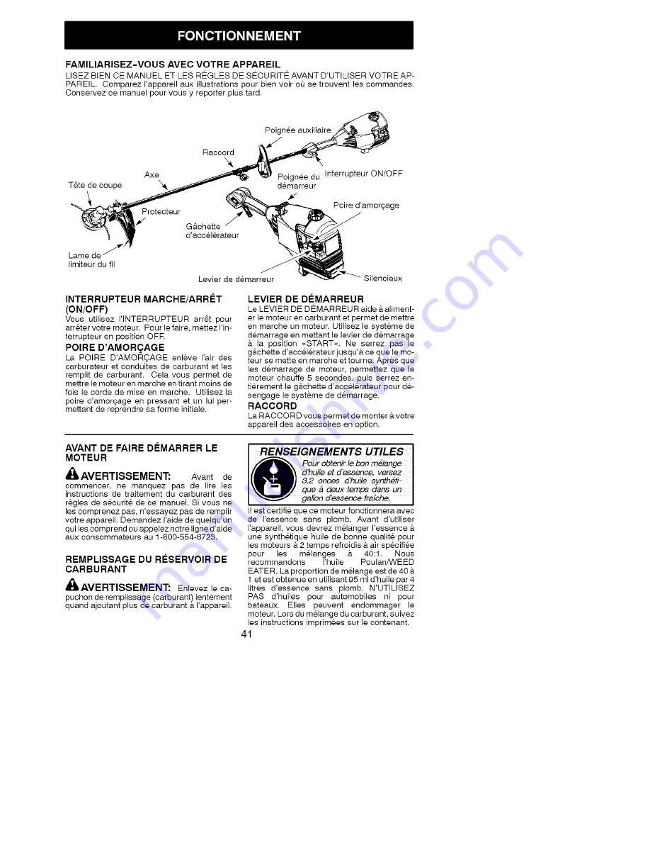 Poulan Pro PPB250E Instruction Manual Download Page 41