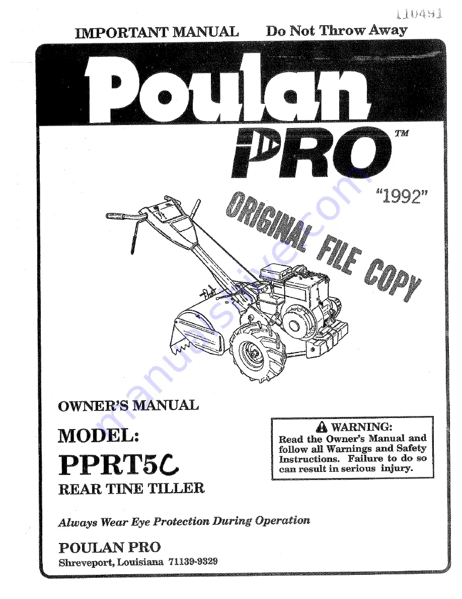 Poulan Pro PPRT5C Owner'S Manual Download Page 1