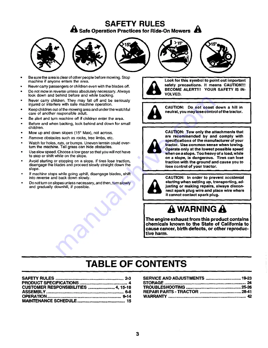 Poulan Pro PR16H42STA Owner'S Manual Download Page 3