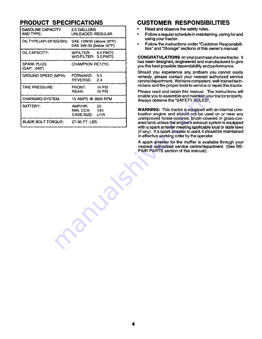 Poulan Pro PR16H42STA Owner'S Manual Download Page 4