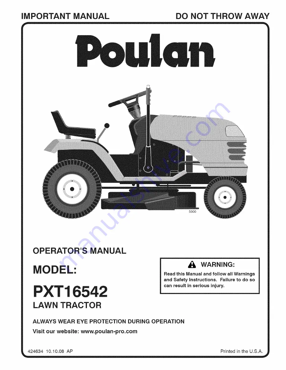 Poulan Pro PXT16542 Operator'S Manual Download Page 1