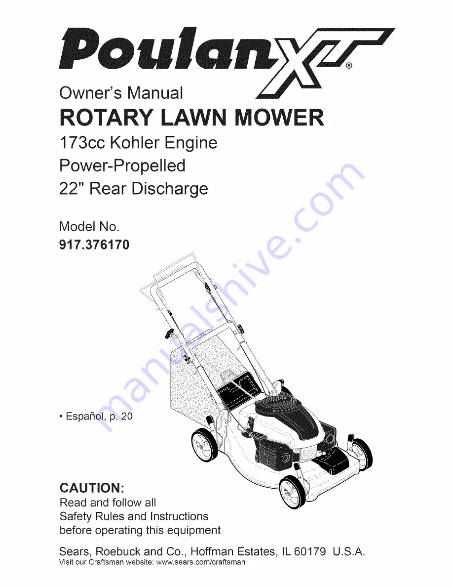 Poulan Pro XT 917.376170 Скачать руководство пользователя страница 1