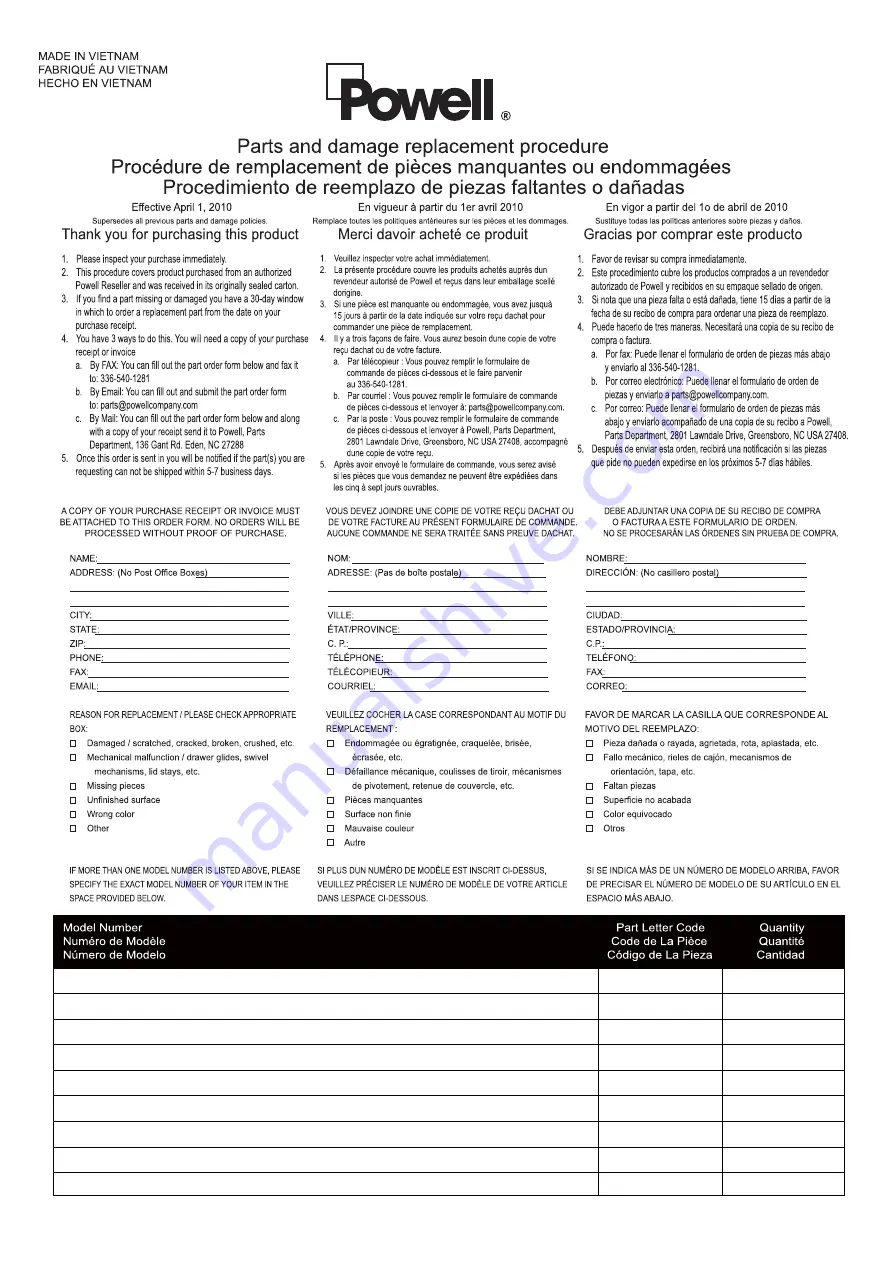 Powell SULLIVAN 16B8215CS Manual Download Page 9