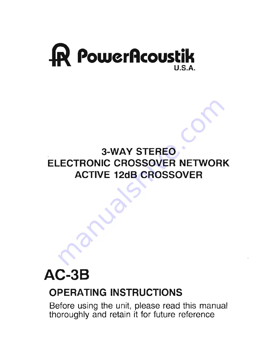 Power Acoustik AC-3B Operating Instructions Manual Download Page 1