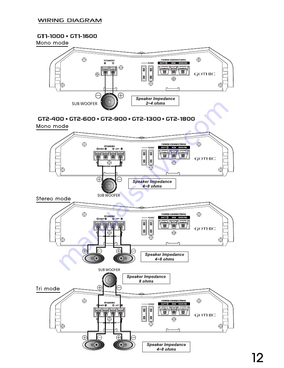 Power Acoustik Gothic GT1-1000 Owner'S Manual Download Page 13