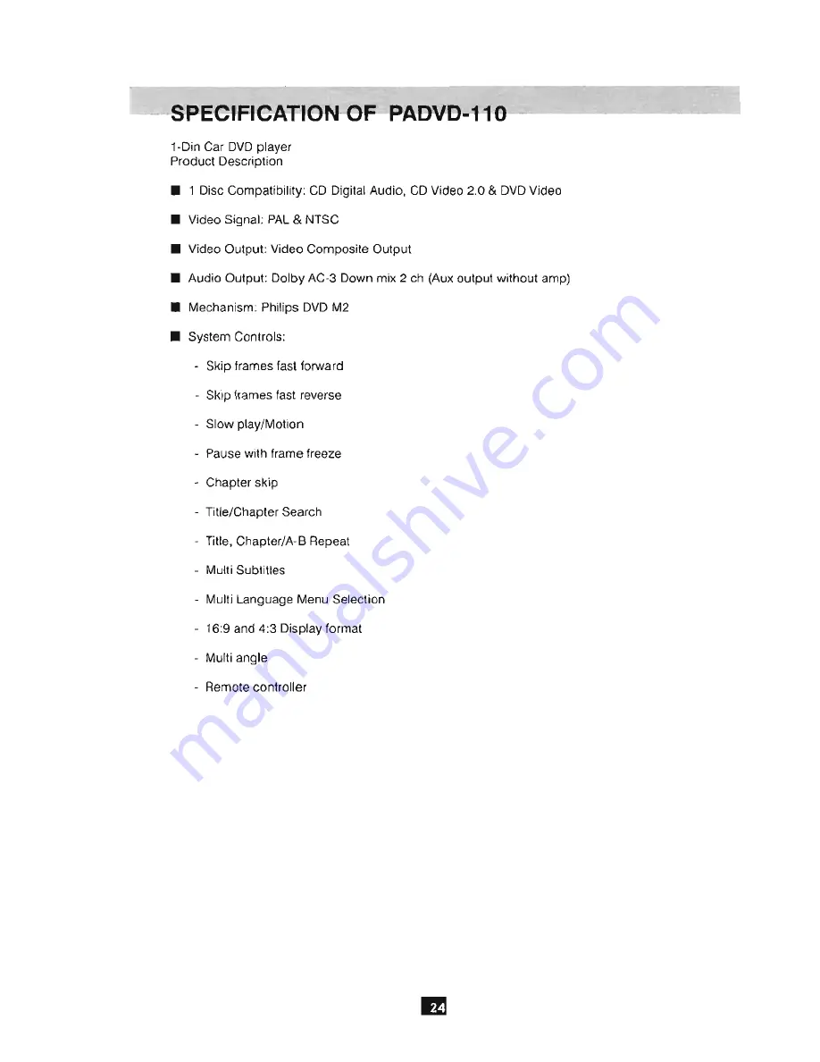 Power Acoustik PADVD-110 Owner'S Manual Download Page 24