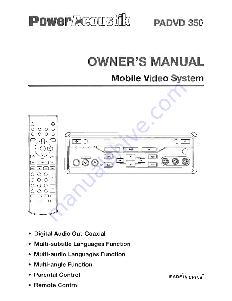 Power Acoustik PADVD-350 Owner'S Manual Download Page 1