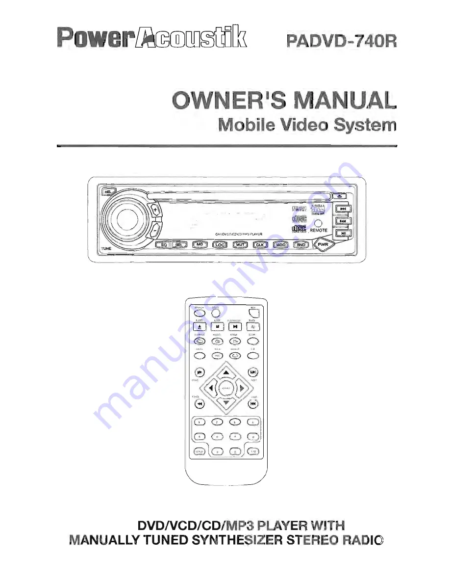 Power Acoustik PADVD-740R Owner'S Manual Download Page 1