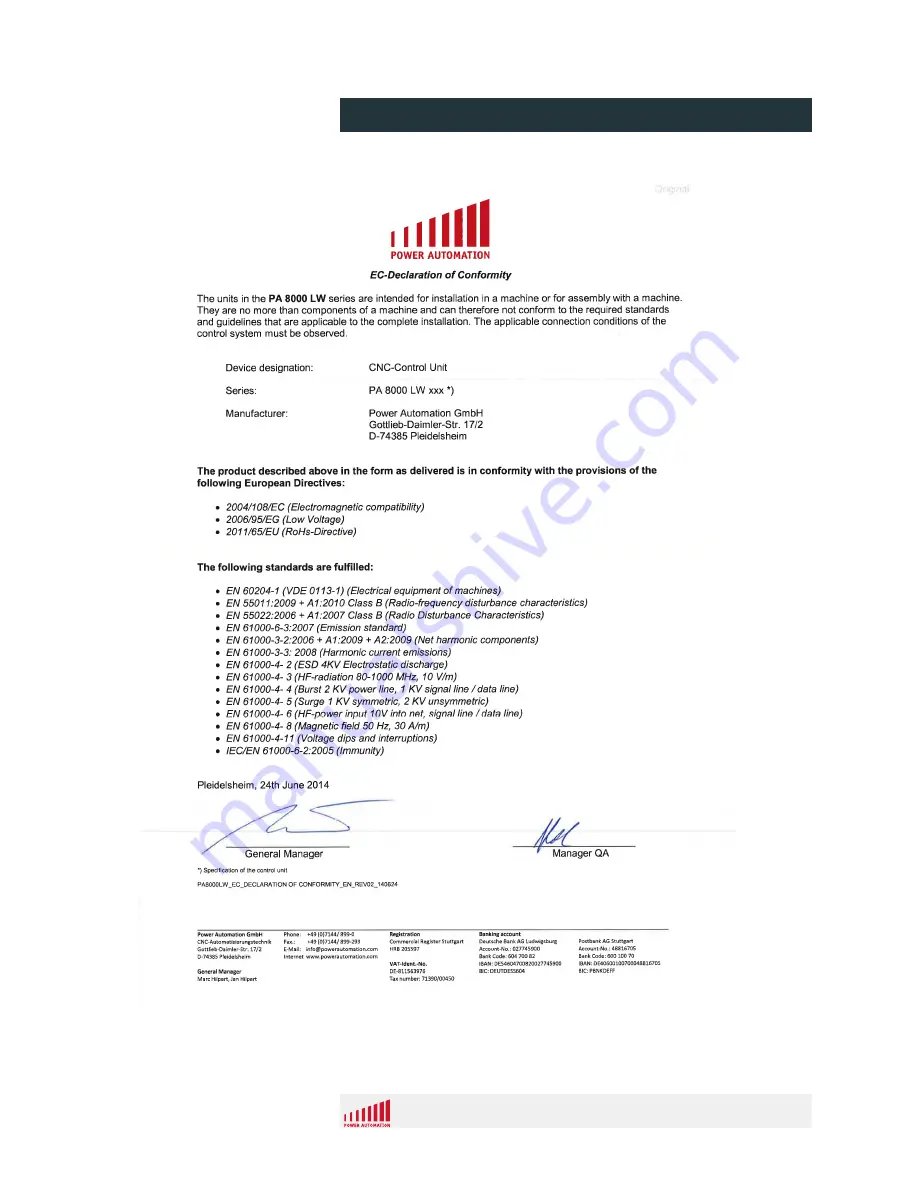 power automation PA 8000 LW Series Installation Instructions Manual Download Page 128