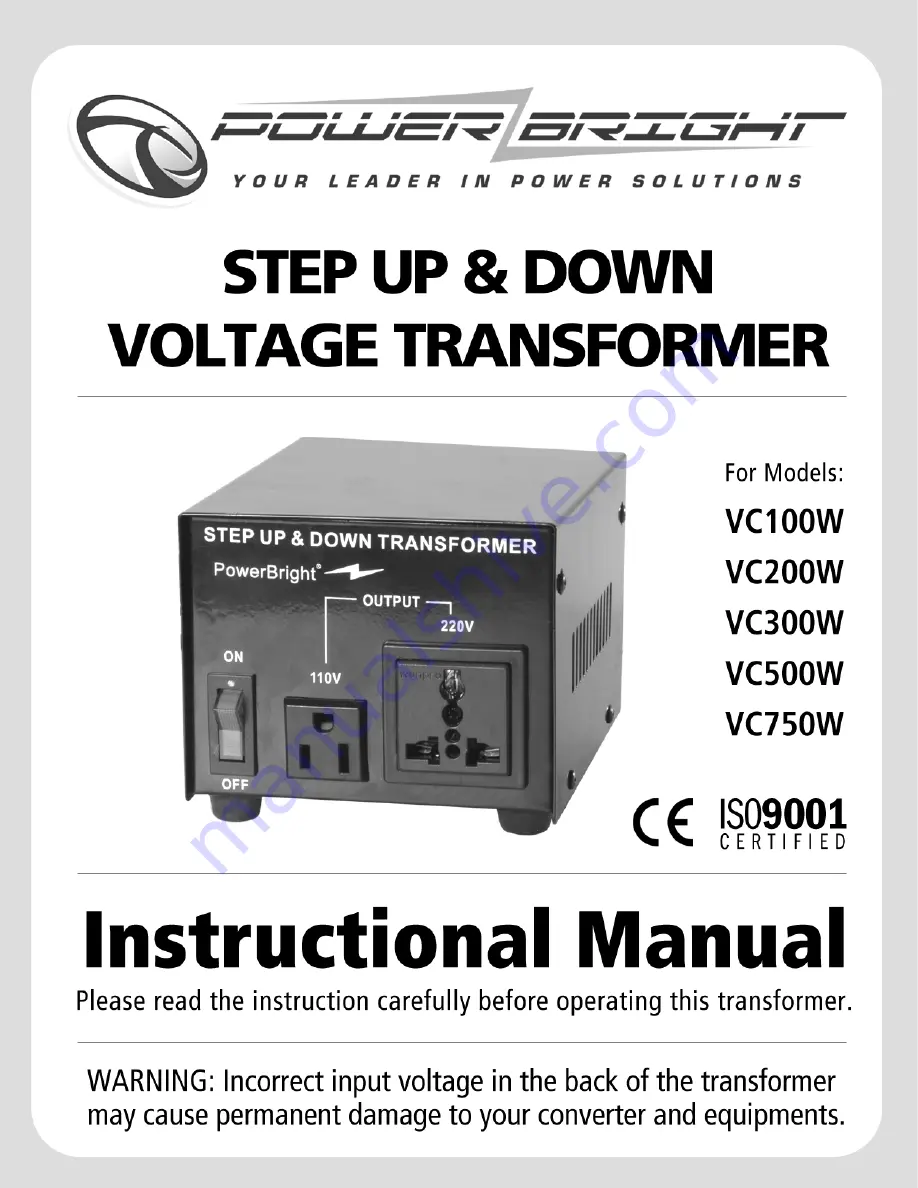 Power Bright VC100W Instructional Manual Download Page 1