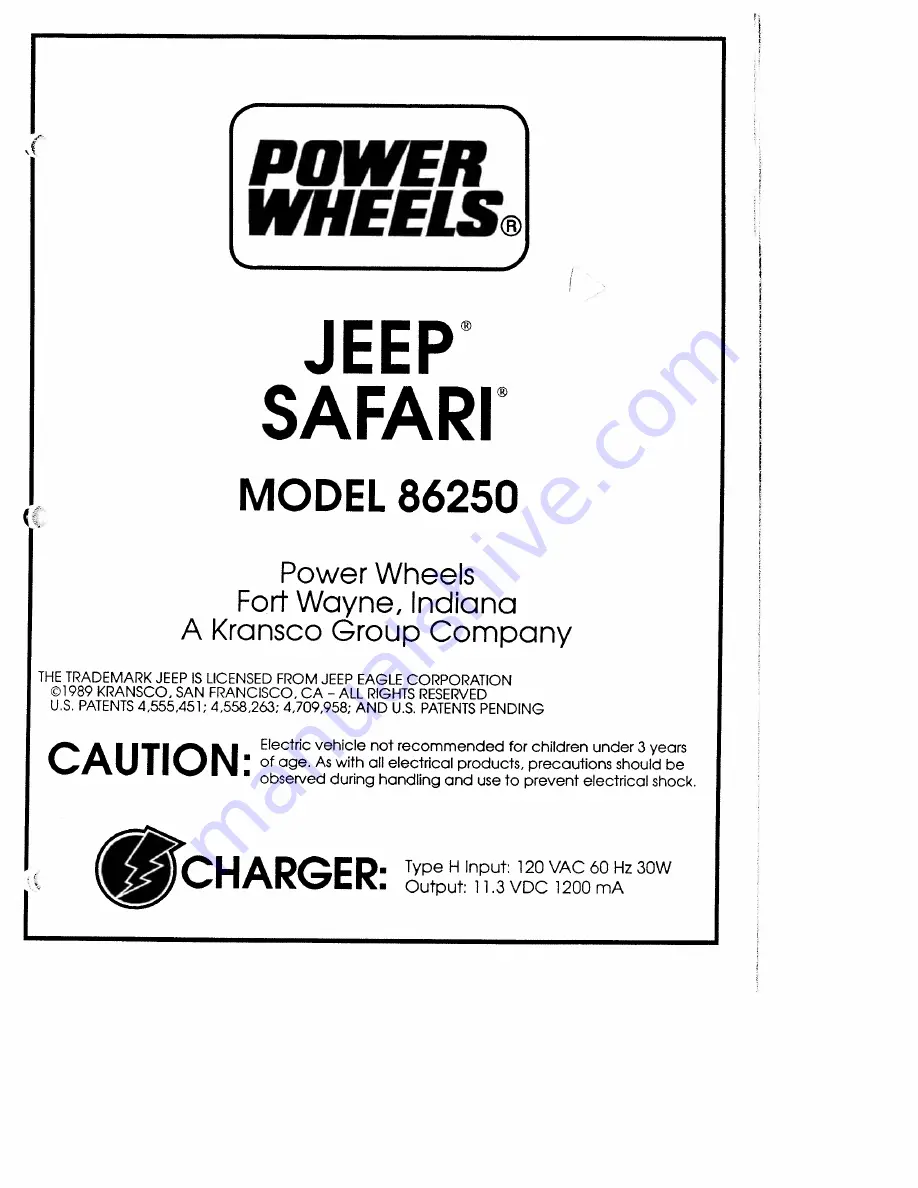 Power Wheels Jeep Safary 86250 Assembly Manual Download Page 2