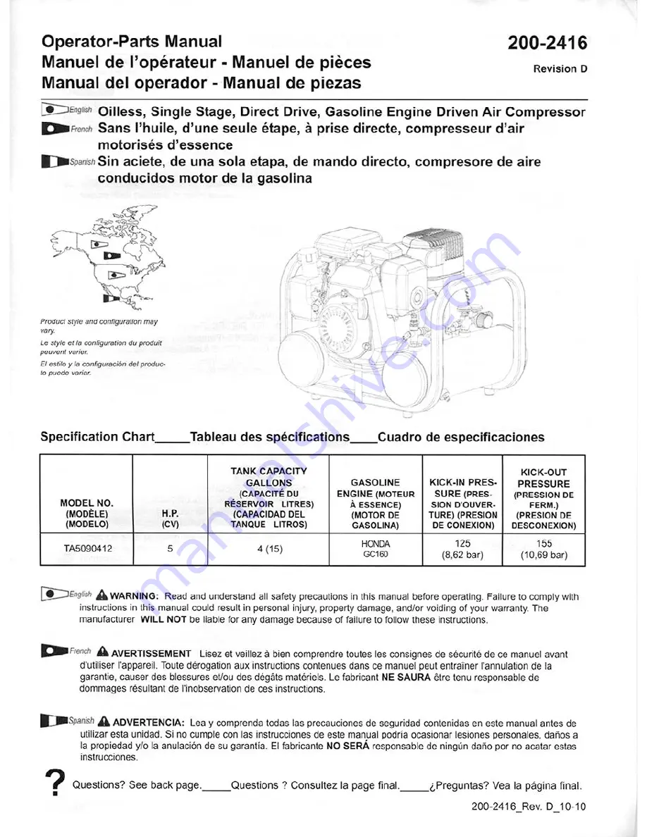 Powermate TA5090412 Operator'S & Parts Manual Download Page 1