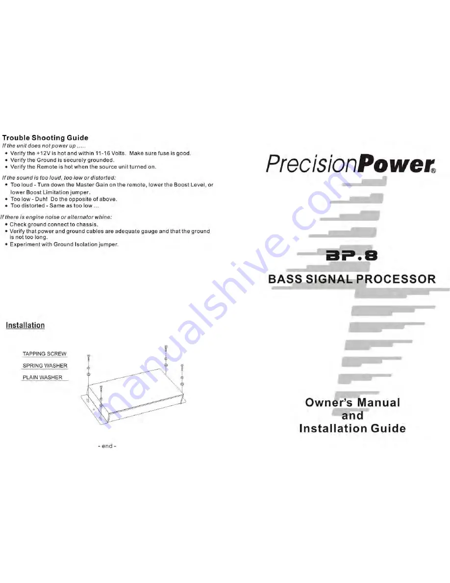 Precision Power BP.8 Owner'S Manual And Installation Manual Download Page 1