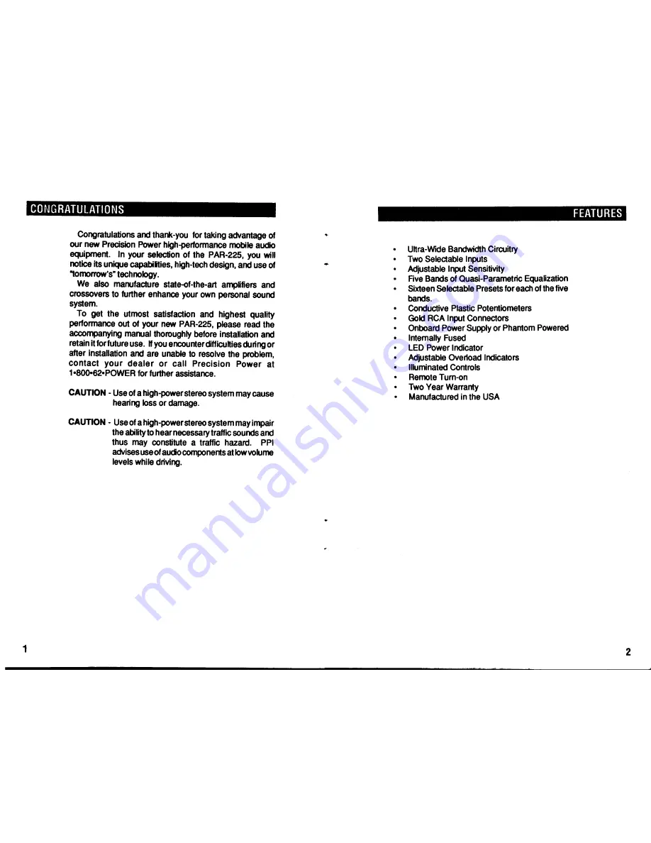 Precision Power PAR-225 Operator'S Manual Download Page 3